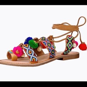 Chinese Laundry Rainbow Beaded Pom Pom sandals- BRAND NEW- NEVER WORN- NWOT